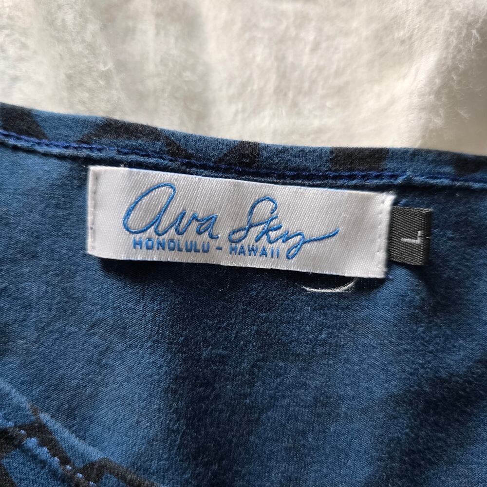 Ava Sky Hawaii Jersey Dress Short Sleeve Blue Black Size L - Picture 4 of 7